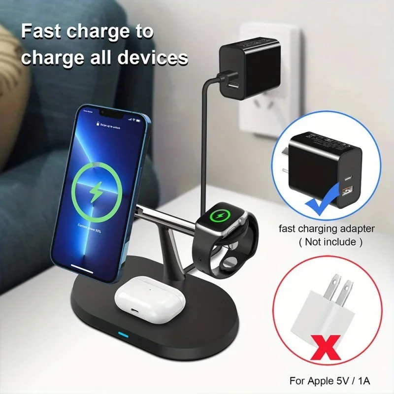 Fast Charging Station 100W Magnetic Wireless Charger Stand For iPhone 15 14 13 Pro Max Apple Watch 8 7 6 Airprods 3 In 1 Macsafe