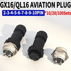 5/20/100 Sets GX16 QL16 2 3 4 5 6 7 8 9 10 PIN Plastics Aviation Plug Socket Male Female 16mm M16 Wire Panel Circular Connector