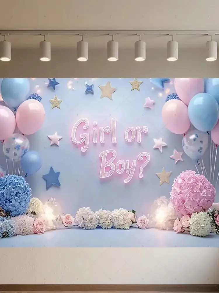 Fête de révélation du sexe pour garçon ou fille, fournitures de fond de Photo, ballon bleu rose, accessoires de photographie pour réception-cadeau pour nouveau-né