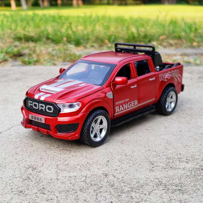 Coche de aleación de camioneta Ford Raptor F350, escala 1:32, vehículo todoterreno de juguete, modelo de simulación extraíble, regalo para niños