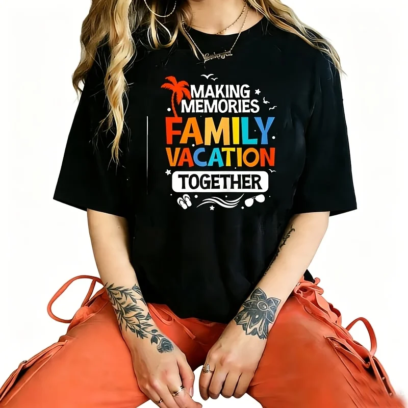 Family Vacation Shirt Making Memories Together Family Trip t Shirt Women's T-Shirt 100% Cotton Funny Graphic Short Sleeve Tee Novelty Shirt Casual Crew Neck Top S-5Xl