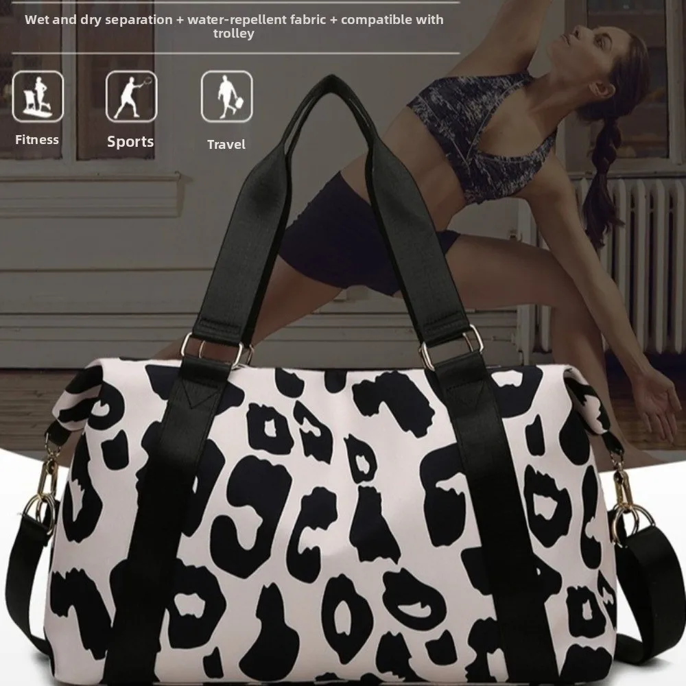 Spacious Leopard Print Gym Bag Large Capacity Multi Functional Duffle Bag Portable Travel Bag Overnight Trip