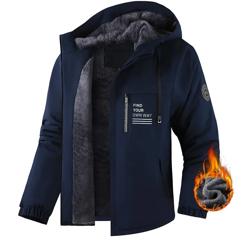 

Новая осенне-зимняя модная водонепроницаемая и плюшевая толстая теплая куртка с капюшоном для мужчин, повседневная свободная спортивная куртка высокого качества