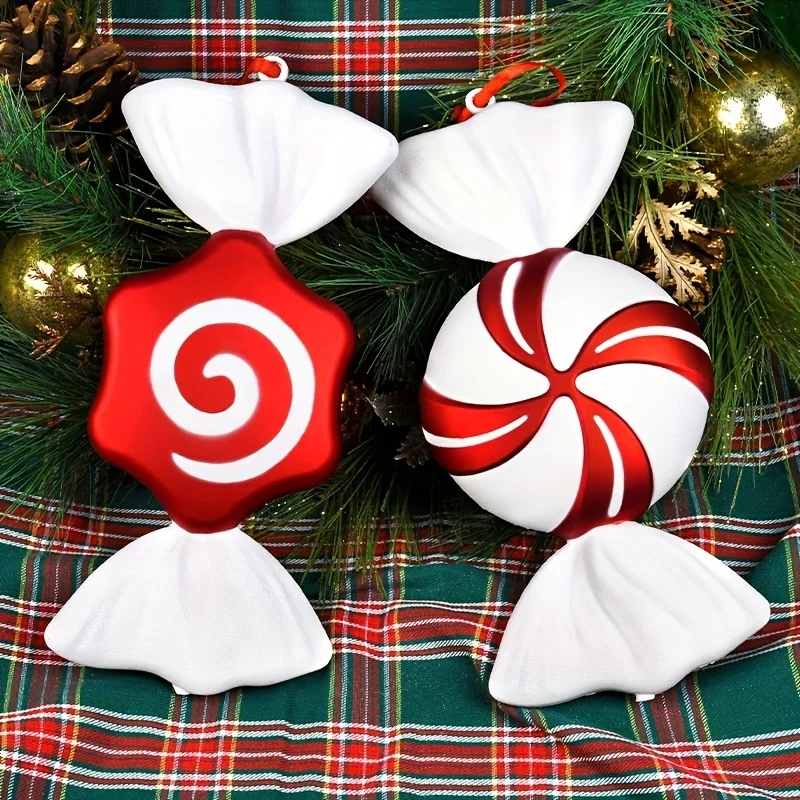 1Pc Festive Red White Painted Candy Ornament Perfect For Christmas, Engagements, Valentine's Day & Weddings - Easy Hang Design