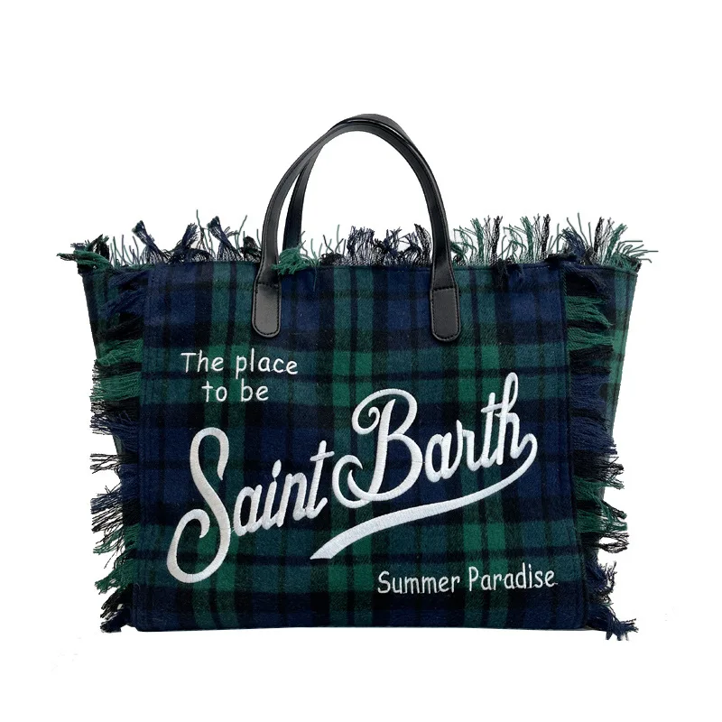 

SAINT BARTH New Women's Large Capacity Woolen Canvas Handmade Tassel Handbag Tote Bag