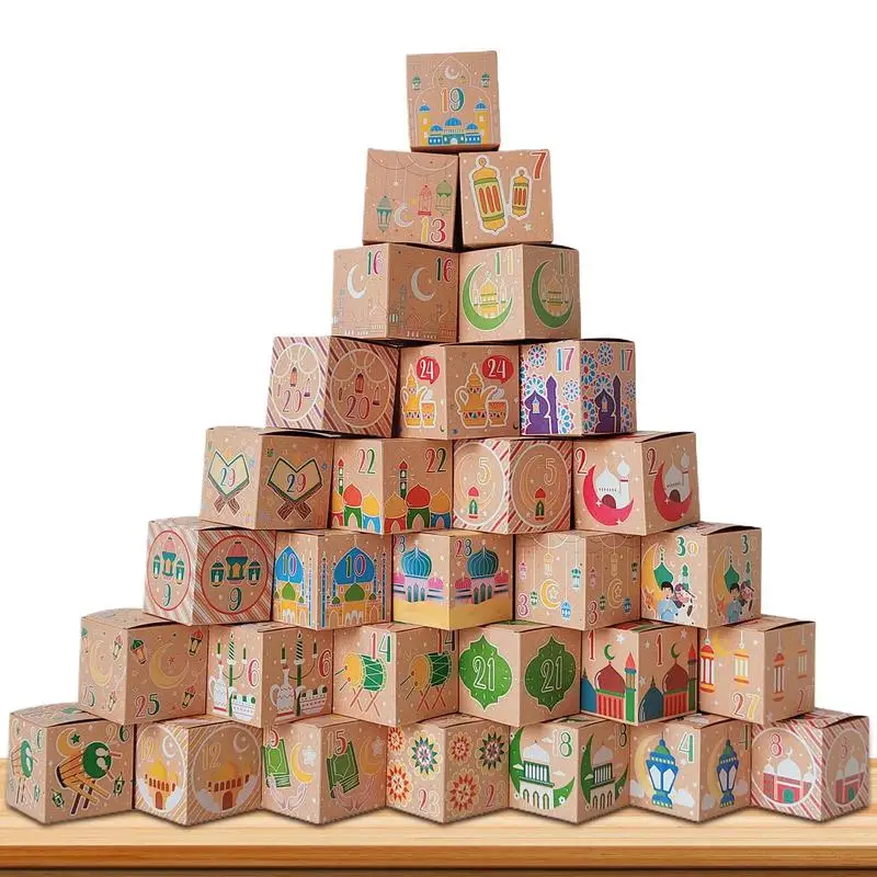 Calendari dell'Avvento Eid per bambini Calendari dell'Avvento da 30 giorni Scatola per il conto alla rovescia dell'Eid Set di blocchi per il nuovo anno cinese