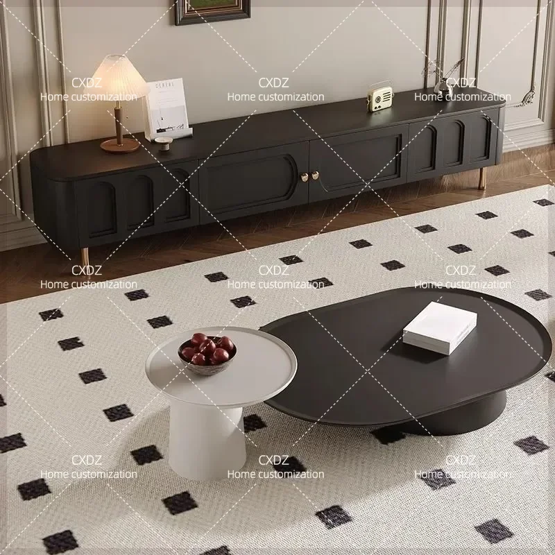 Retro Solid Wood TV Cabinet and Coffee Table Combo Modern Simple Living Room Furniture Black Antique Style Media Console