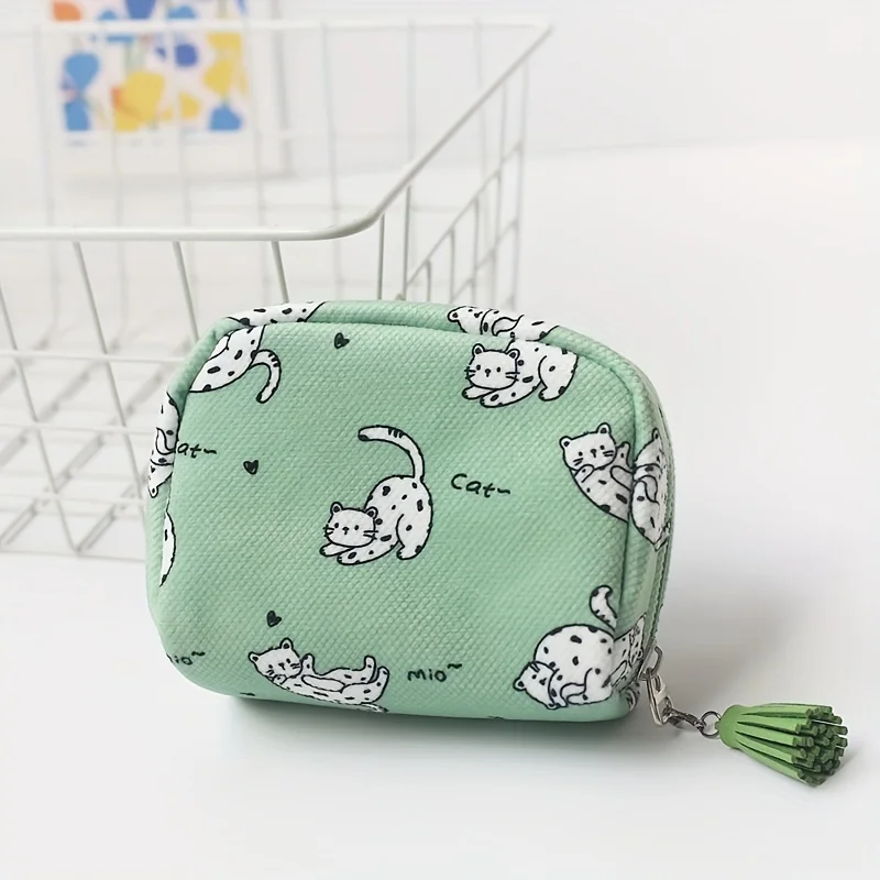 1PC Forest Student Cute Makeup Bag Small and Portable Sanitary Napkin Storage Bag Cat Zipper Small Bag