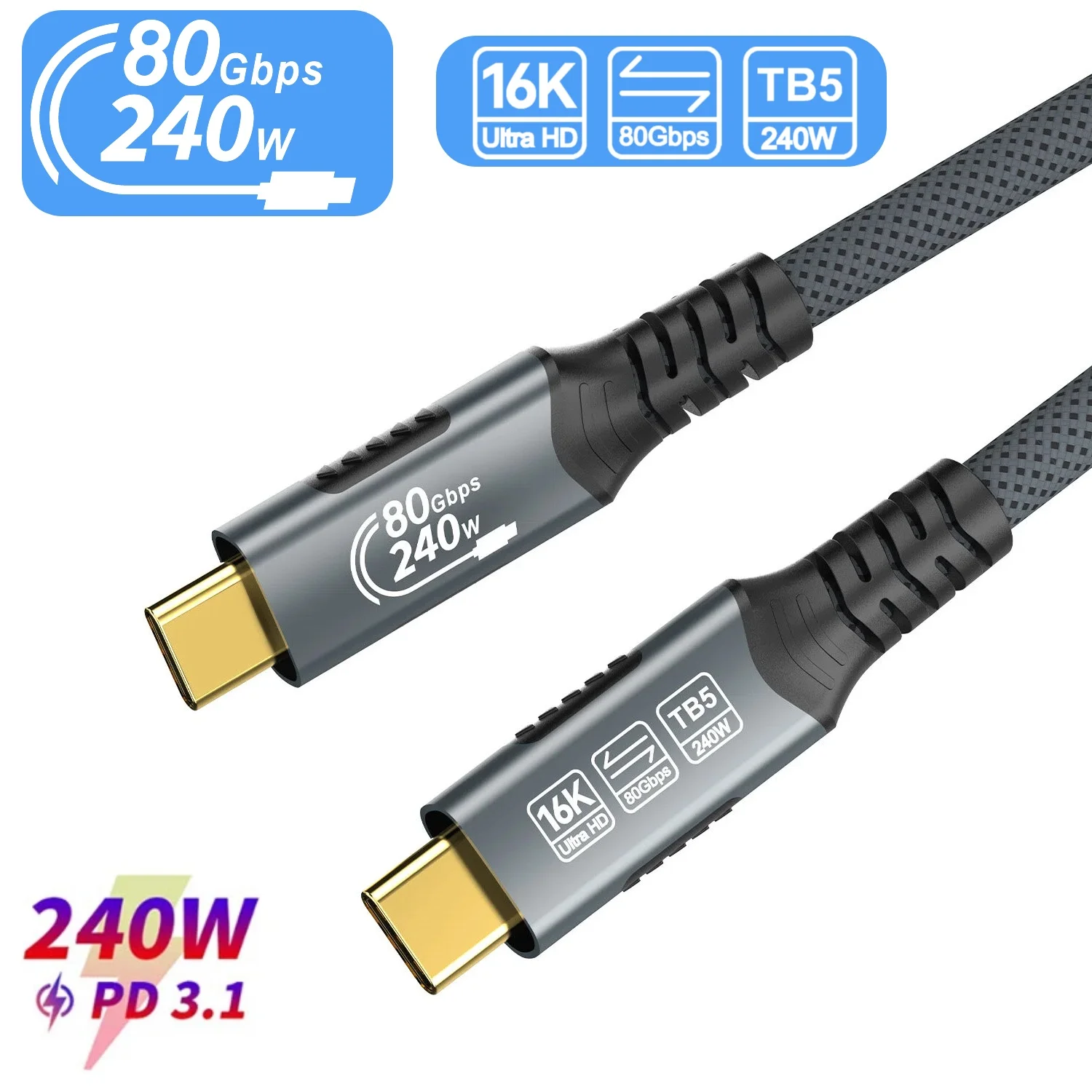 �y�Z�[�����z16K USB-C �P�[�u�� 80Gbps �f�[�^�]�� 8K@60Hz PD240W �����[�d Thunderbolt 5/4/3 USB4 �g�ѓd�b �^�u���b�g �m�[�g�p�\�R�� �t���@�\�Ή�