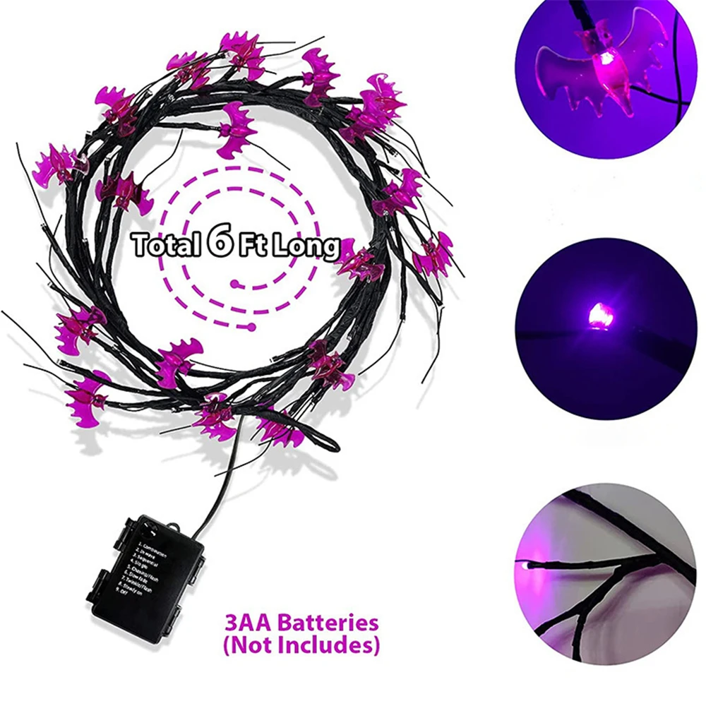 Imagem -06 - Ramos de Árvore de Natal Rattan Halloween Abóbora Lâmpada Bateria Usb Alimentado Led String Luz para Casa Festa de Casamento Decoração