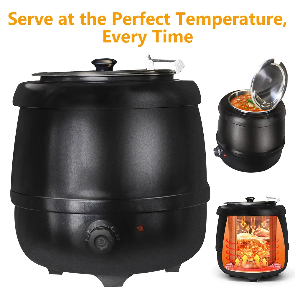 10L Buffet Warming Pot with Lid Hinged Heating Stew Kettle Stainless Steel for Restaurants and Party Home Catering