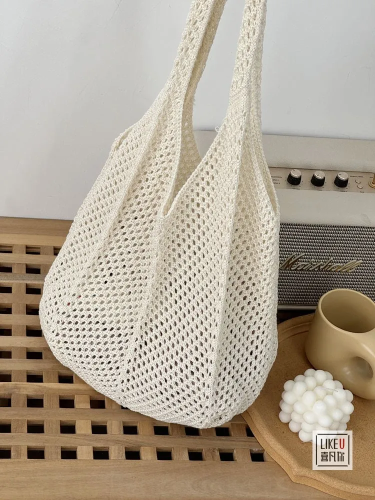 Fashion Design Retro Large Capacity Knitted Woolen Tote Shoulder Bag Skeleton Knitting Simple Literature Hundred Shoulder Bag