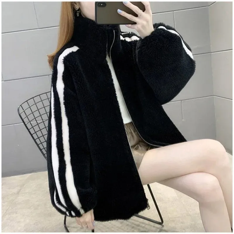 Loose Thin Stand Collar Fashionable All Match Warm Fleece Women's Jacket Upper Body 2024 Korean Style Autumn Winter New Model