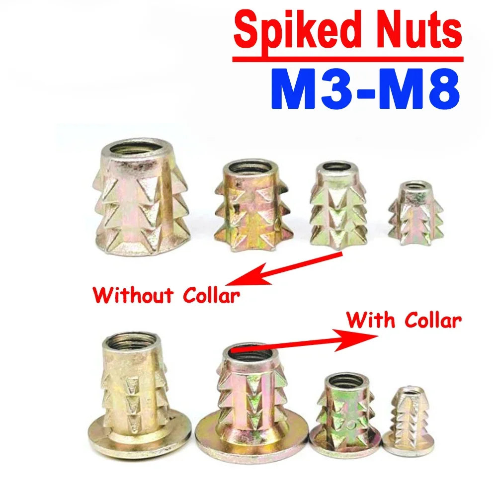 

Spiked Nuts M3-M8 Carbon Steel Galvanized Connect Furniture Nuts Wood Insert Nuts with Collar and without Collar