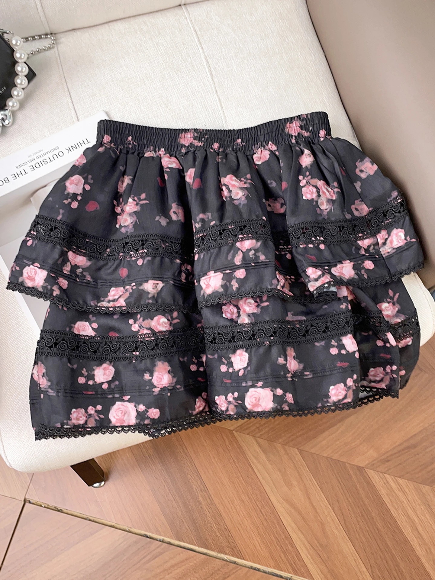 تنورة Ele ort بطبعة زهور للنساء لخريف وشتاء وصلت حديثًا تنورة بتصميم عتيق بخصر عالٍ على شكل حرف a