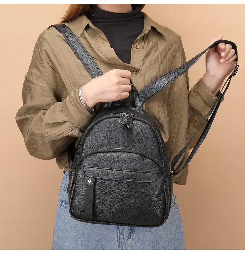 NASVA Echtes Leder Mode Damen Rucksack Neue Kopf Schicht Rindsleder Kleine Schulter Tasche Student Schul Täglichen – Detail 4