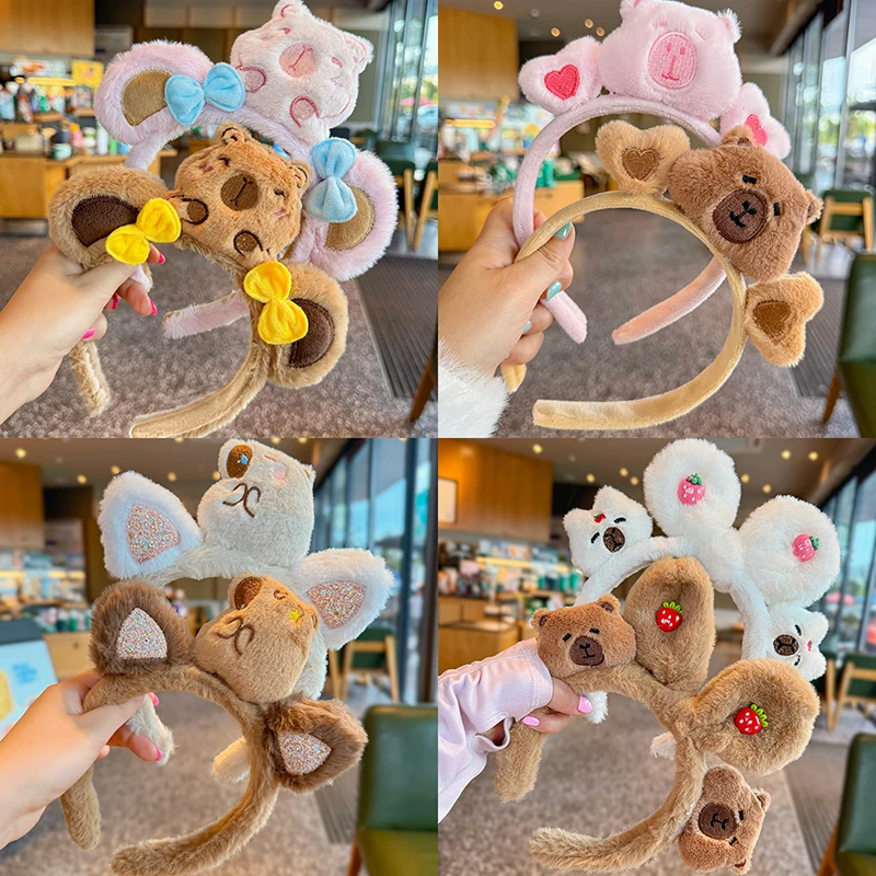 Diadema de capibara bonita de dibujos animados, accesorios para el cabello novedosos Kawaii a la moda para mujeres y niñas, diadema de maquillaje versátil y dulce, regalos