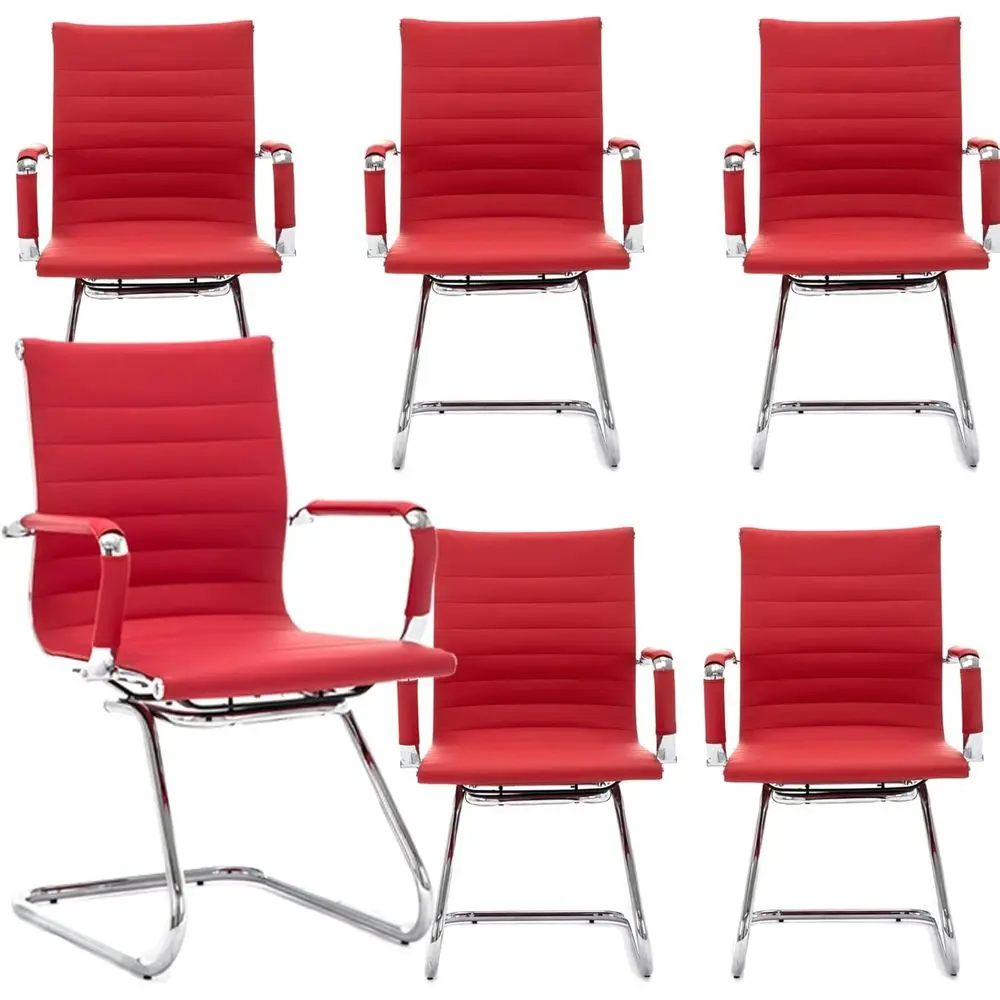 

Set of 6 Ergonomic PU Leather Chairs for Office, Home, or School, Ideal for Conference and Waiting Rooms, Deep Red