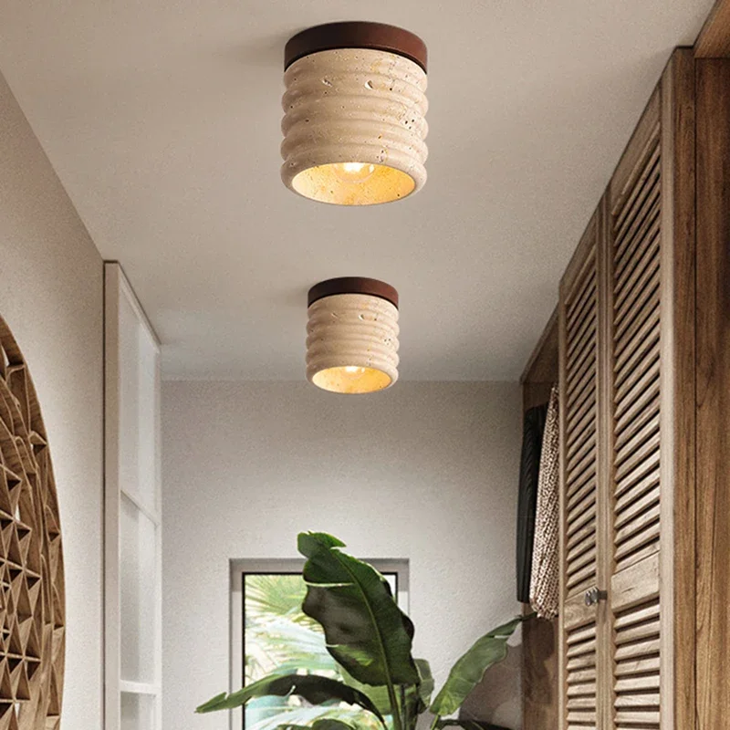 

Natural Stone Ceiling Light Cylindrical Aisle Restaurant Bedroom Lighting Fixtures E27 Bulb Dropshipping With Dark Wood