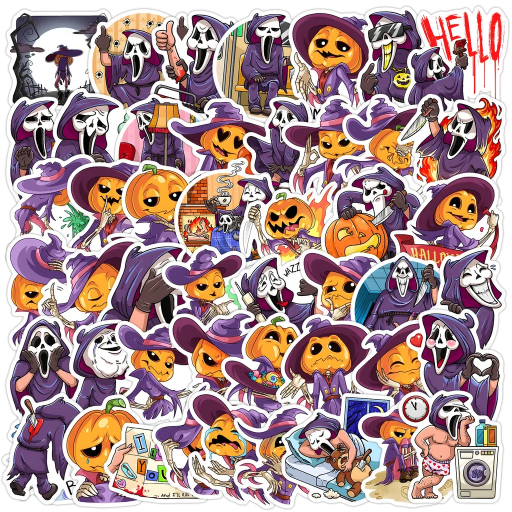 50 قطعة من ملصقات جرافيتي على شكل رأس Ghost & Pumpkin - ديكور مقاوم للماء للهالوين لكوب الماء والكمبيوتر (متجر Anime Worlds)