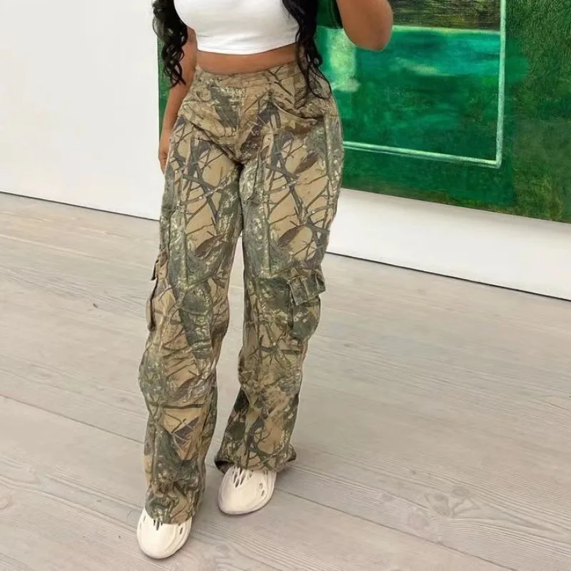 2023 New Camouflage  Print Hight Waist Pants Casual Pocket Cargo Pants Streetwear Y2K Trousers Club Fashion Women Clothing