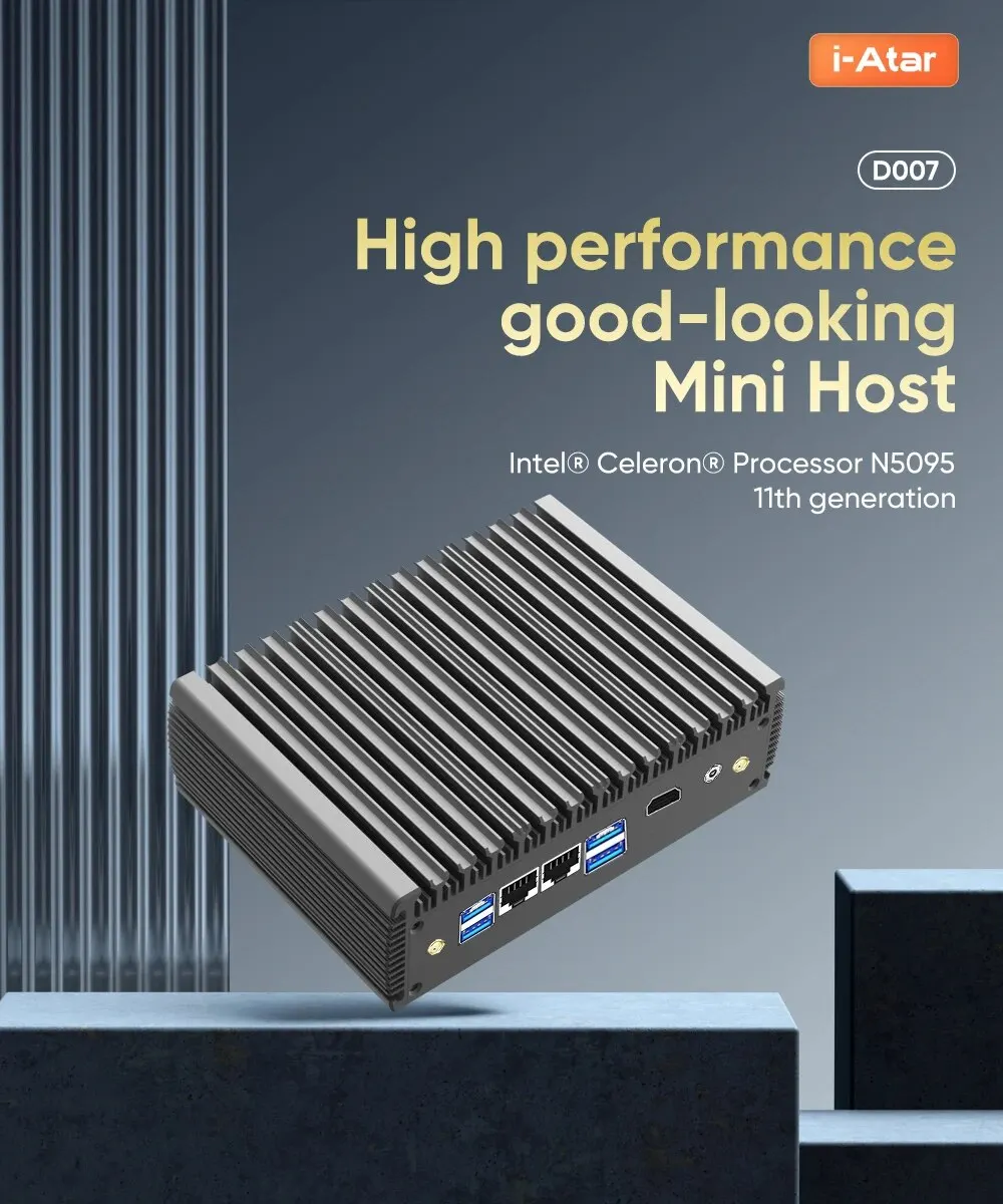 I-atar D007 công nghiệp minipc Intel 11 thế hệ với 2 màn hình cho văn phòng nhà công nghiệp tiếng ồn thấp n5095 Wifi mạng kép