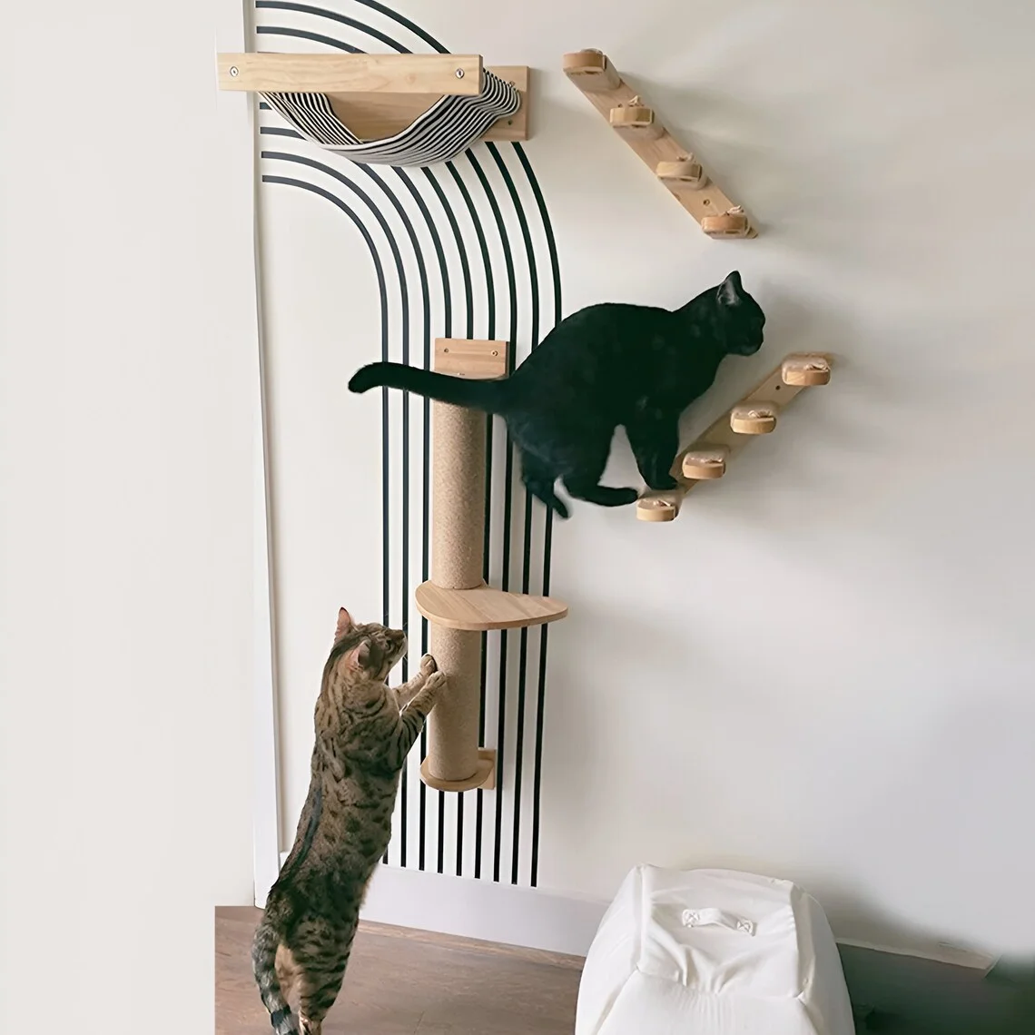 Popular Cat Wall Furniture Set, Cat Shelves With Scratching Post And Hammock