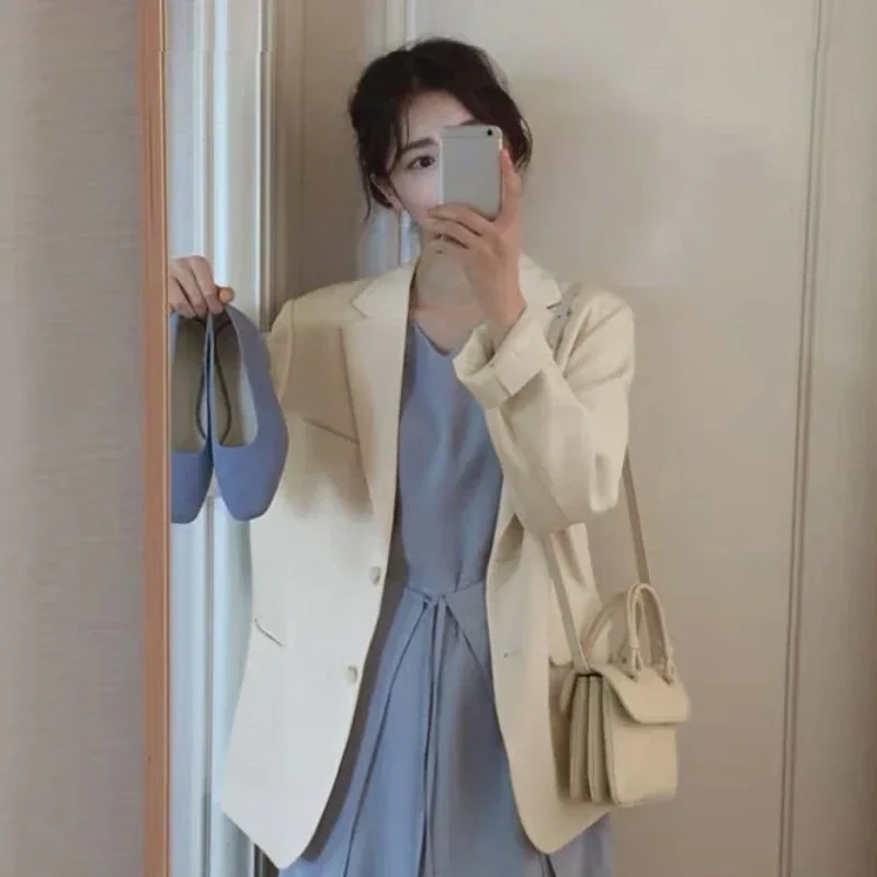 

Spring Korean Version Loose Pink Blazer Women's Suit Jacket 2025 Office Lady Tailored Collar Casual Solid Blazers for Women