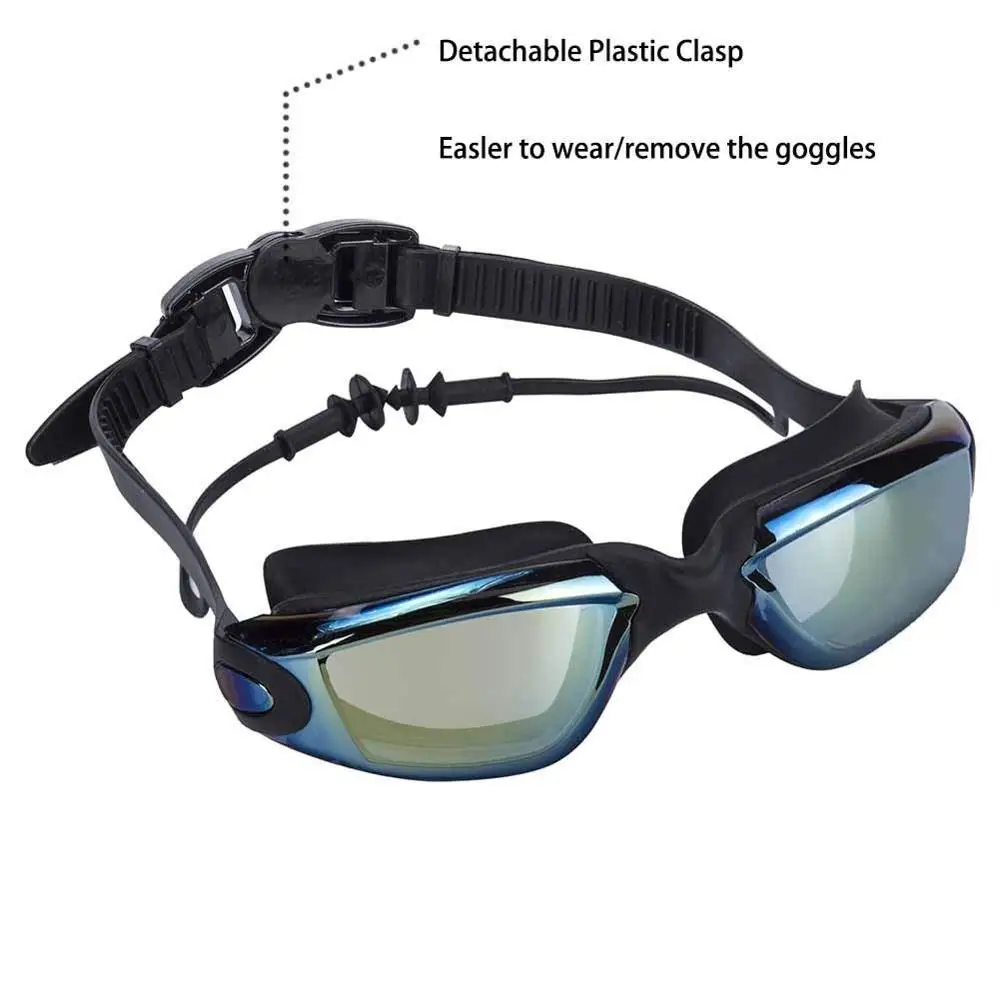 Gafas de natación para hombre y mujer, lentes de silicona antiniebla para miopía, tapón para los oídos, para buceo