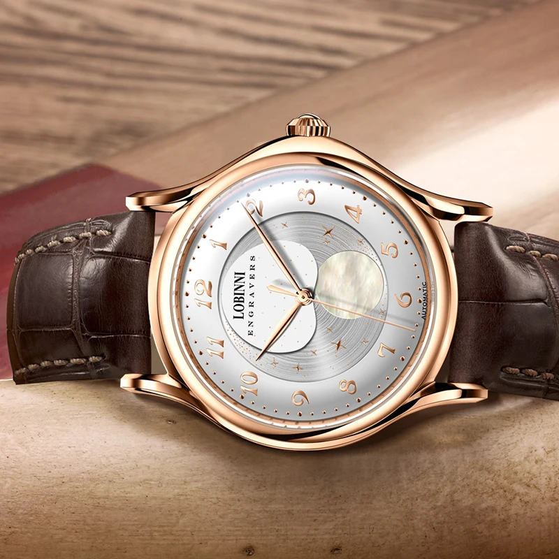 Lobinni Top MIYOTA 821A Movement Men Mechanical Watch Mens Automatic Moon Phase Switzerland Luxury Brand Automatic Watches