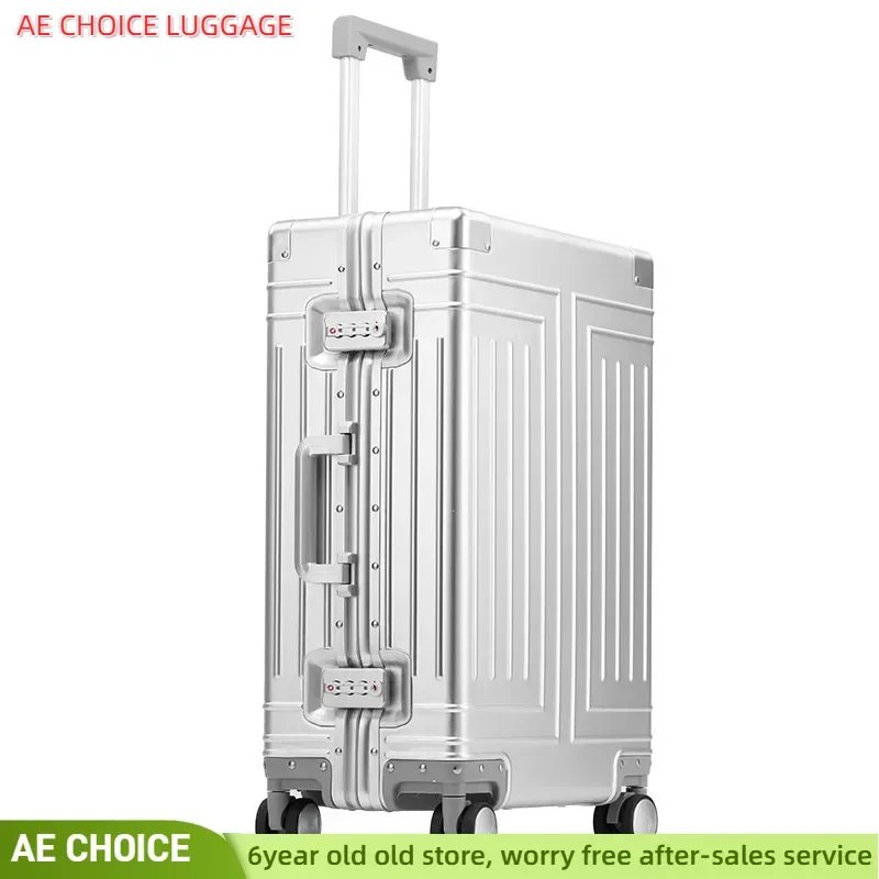 NEW 100% All aluminum Travel Suitcase On Wheels silver rolling luggage large size high quality trolley luggage case bag Men\'s