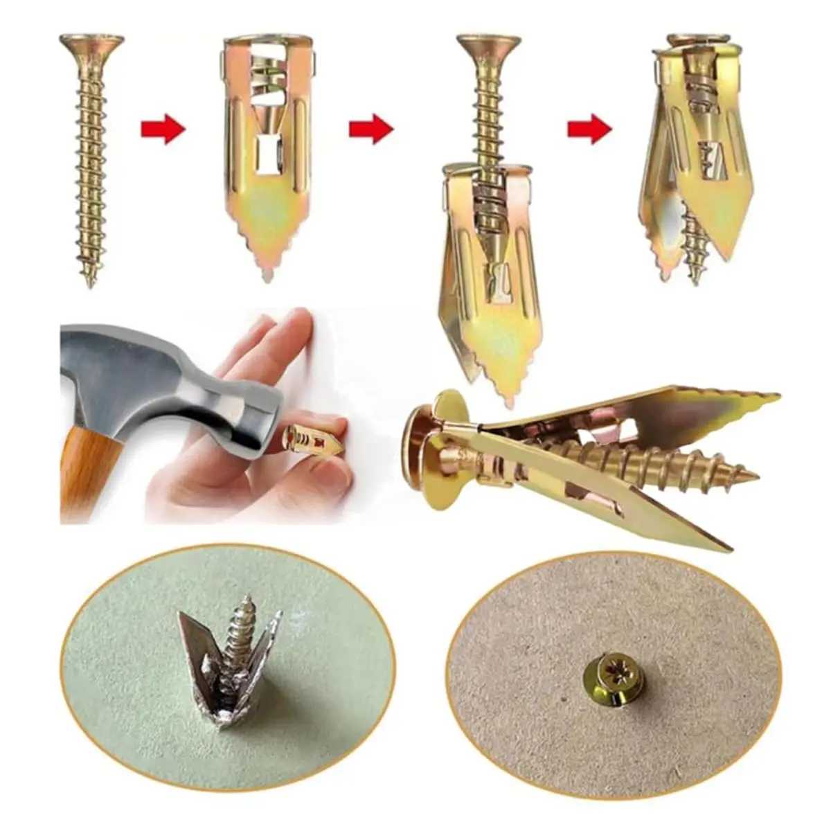 10/200 مجموعة المراسي الحوائط الجافة ذاتية الحفر مع مجموعة مسامير الثقيلة الجبس وتد توسيع دريوال مرساة السحابات أدوات التثبيت