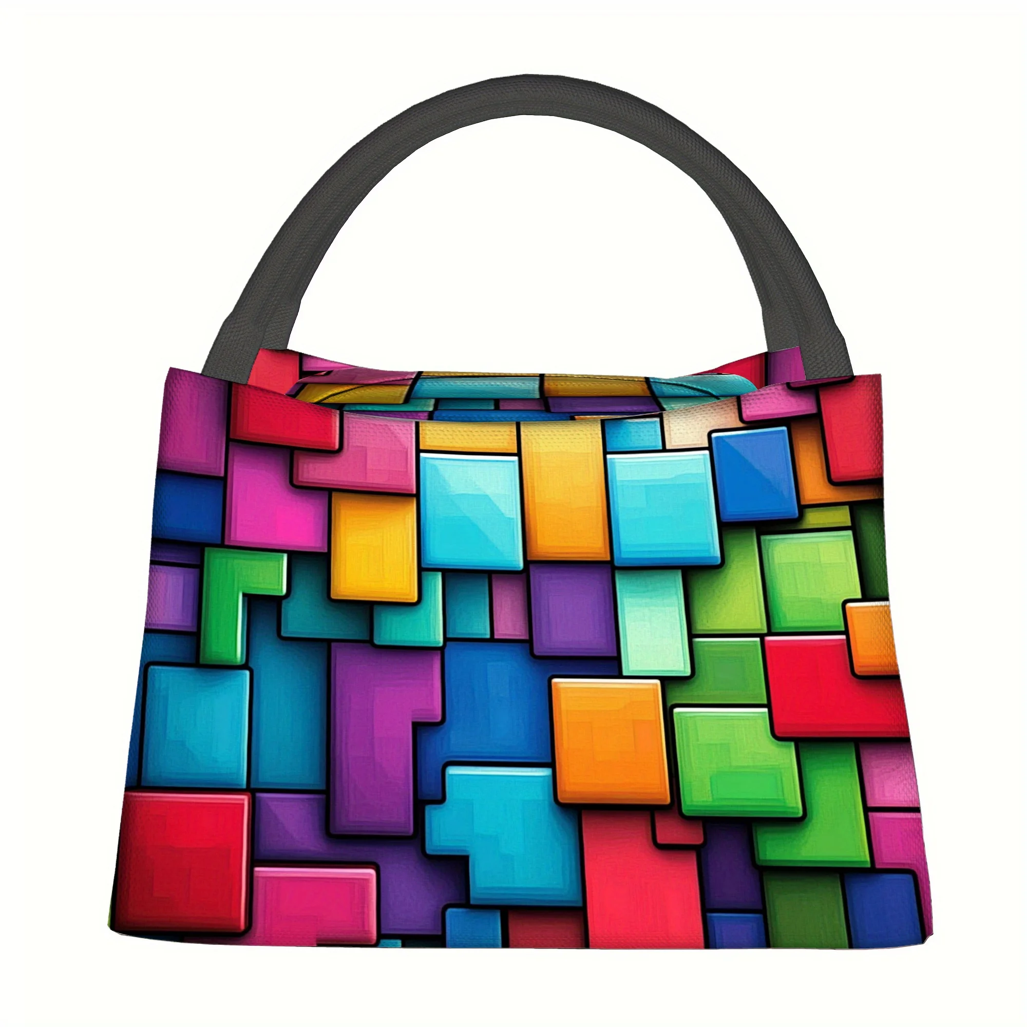 1pc Insulated Thermal Tote Bag with Colorful Geometric Print - Non-Food Contact Reusable Portable for Home Office School