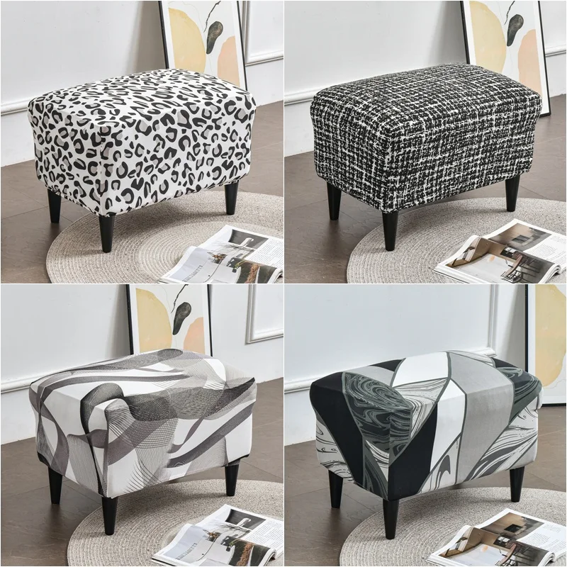 1pc Print Footstool Cover Anti-dirt Removable Ottoman Covers Elastic Geometric Footrest Protective Slipcovers Living Room Home