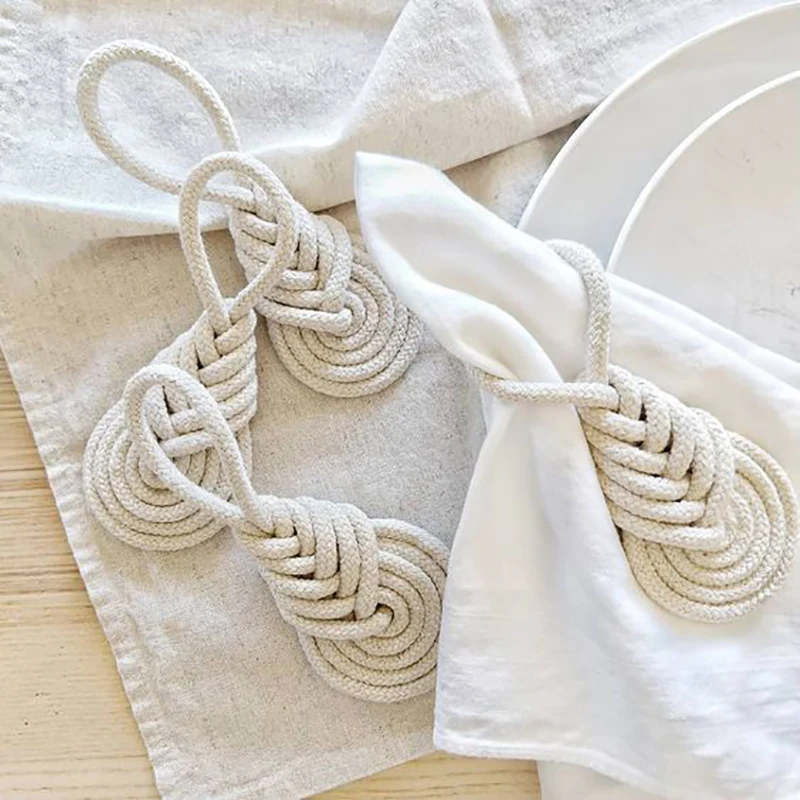 4 Pieces of Garden Cotton Rope Napkin Ring Handmade Napkin Buckle Table Decoration DIY Handmade Crafts Party Supplies