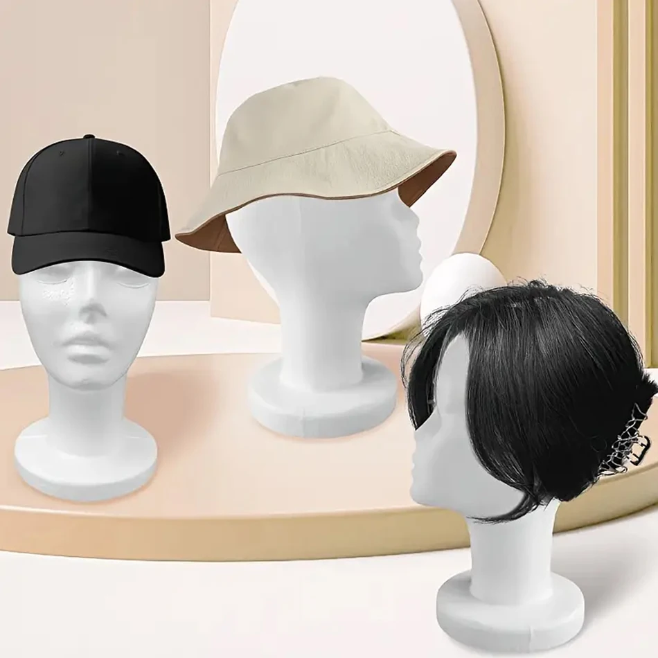 Testa di manichino portatile in schiuma bianca con scatola di imballaggio Testa di visualizzazione leggera per parrucca, cappello, sciarpe, perfetta testa di bambola per trucco fai da te