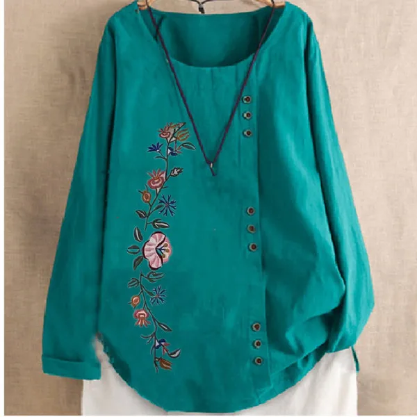 Hot Style Restoring Ancient Ways Long-sleeved Cotton and Linen T-shirt Long Sleeve O-Neck Women's Clothes Loose Shirts Blouses