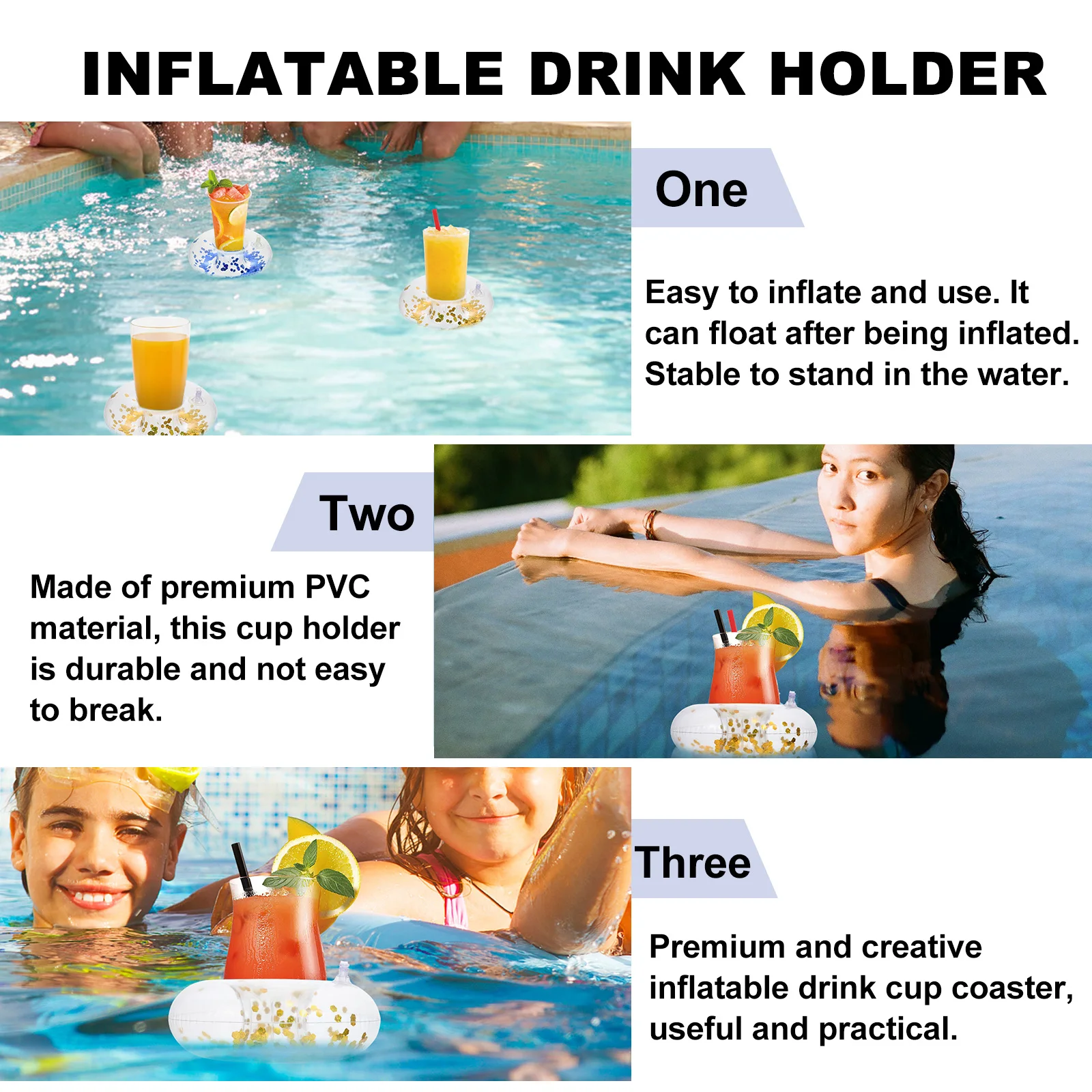 

6Pcs Inflatable Cup Holder Sequins Floating Drink Coaster Holders for Pool Party Hawaii Gathering Water Sports Premium PVC