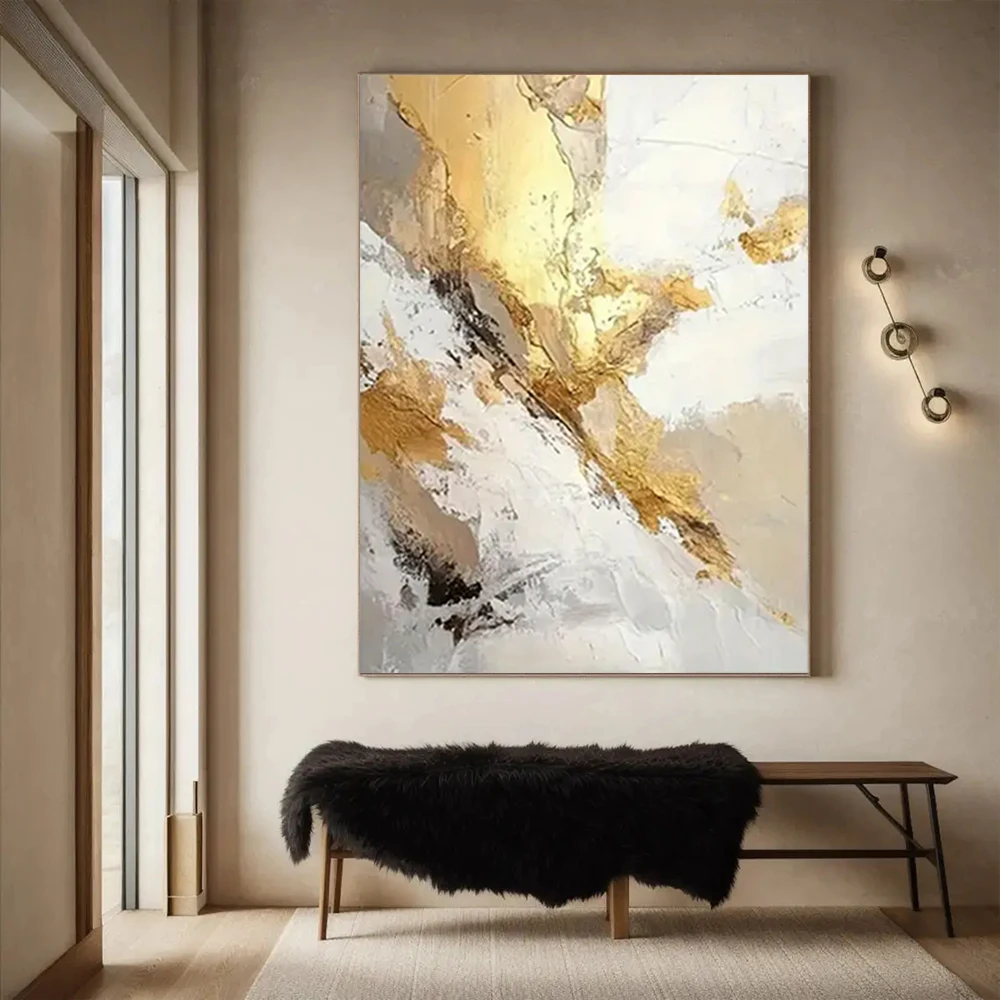 

Large Size Hand-Painted Oil Canvas Painting Home Decoration Modern Abstract Purple Gold Foil Art Paintings Decor Living Room