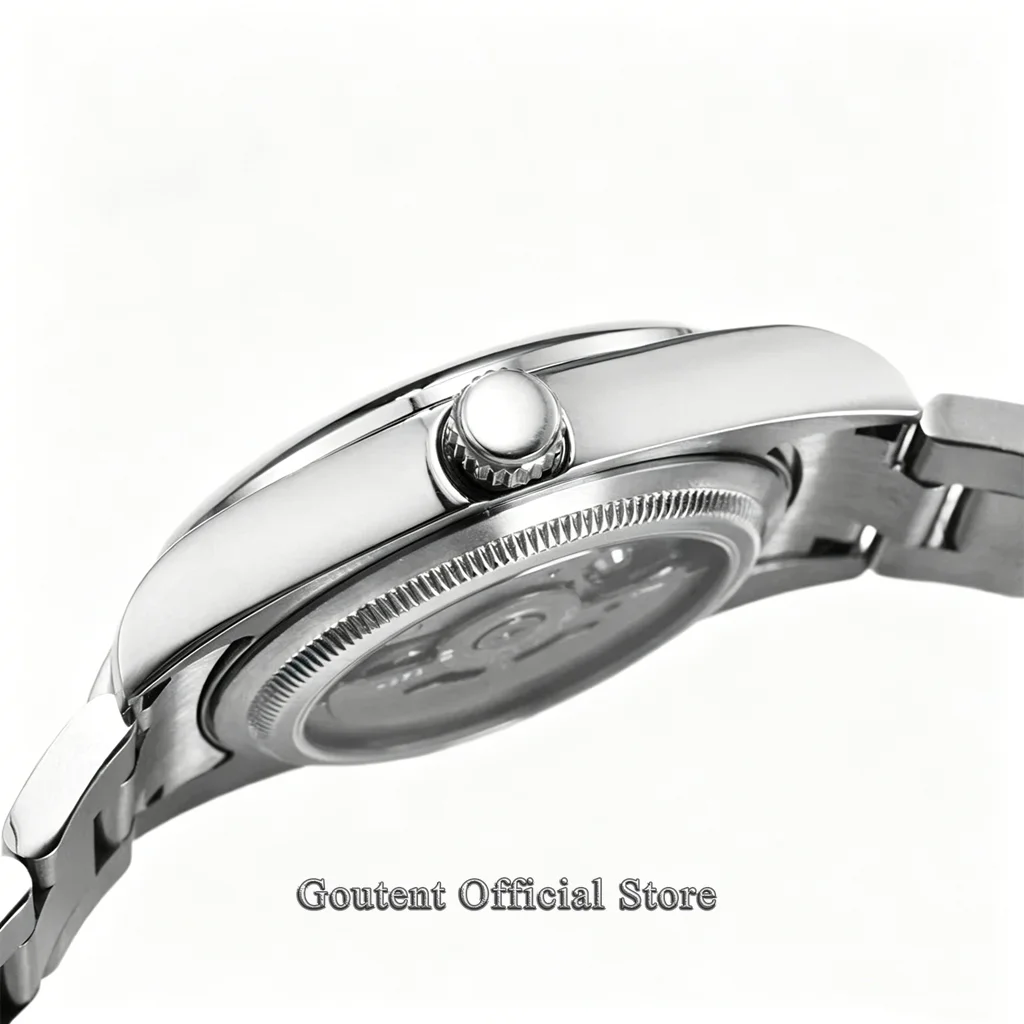 Goutent 36mm 39mm Silver Watch Case Set Sapphire Crystal Custom DIY Logo Dial Fit Miyota 8215 Automatic Movement Men's Watch