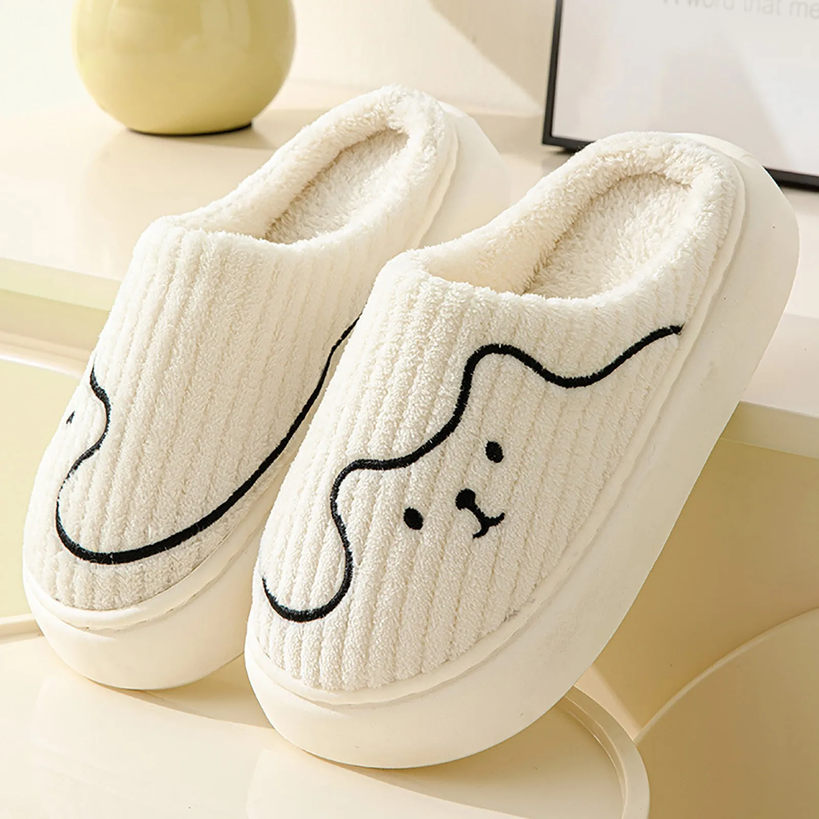 New Winter Fluffy Shoes Women Cotton Slippers Cute Thick Sole Warm Slides Men Female Couple House Indoor Plush Flat Shoes