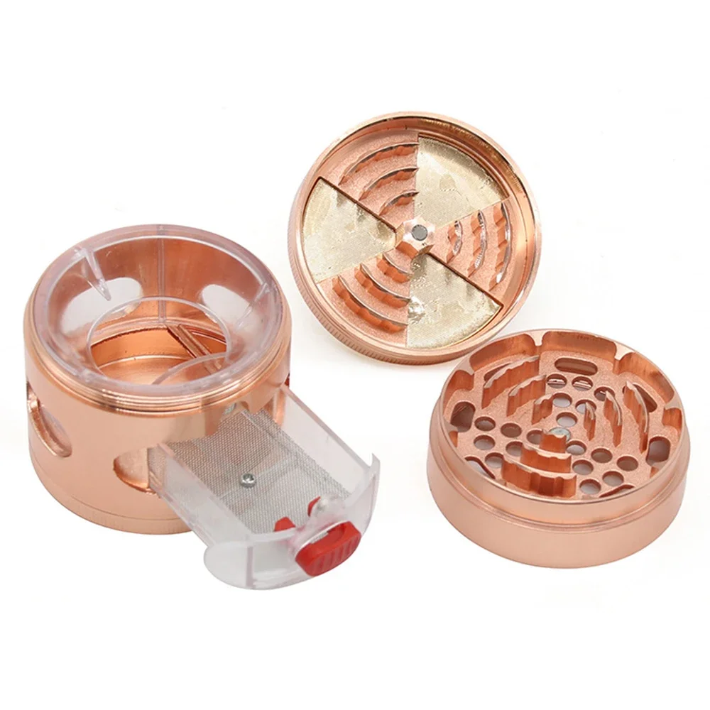 Lion Style Tobacco Grinder 63mm Crusher 4 Parts Mesh Screen with Draw Pollen Catcher Pink Gold Herb Spice Crucher