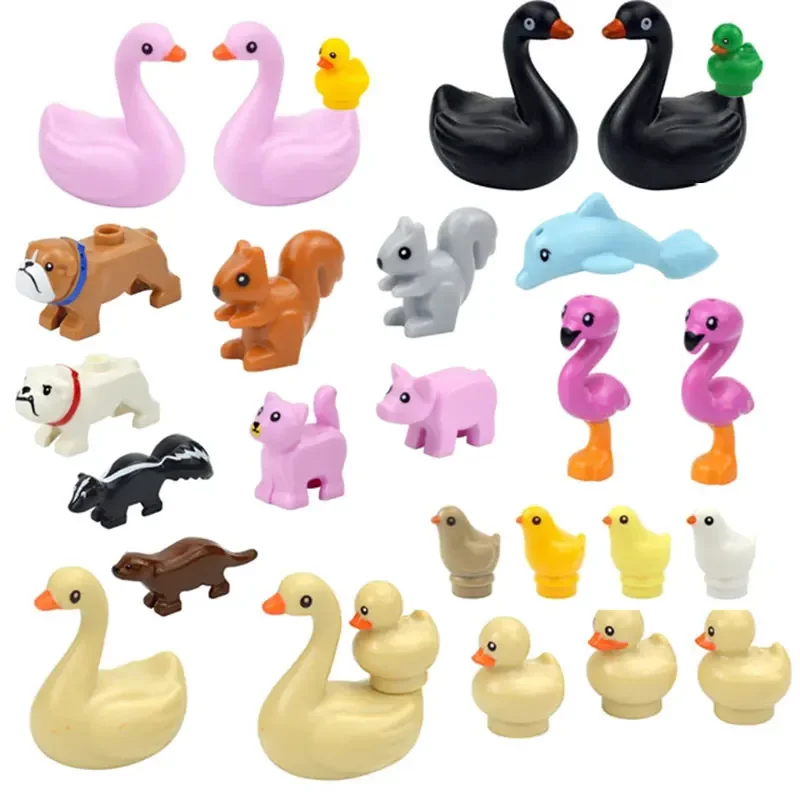 MOC Animals Building Blocks Flamingo Swan Otter Cat Dog Pug Chick Duck Eagle Sheep Owl Rabbit DIY Model Brick Toys for Children