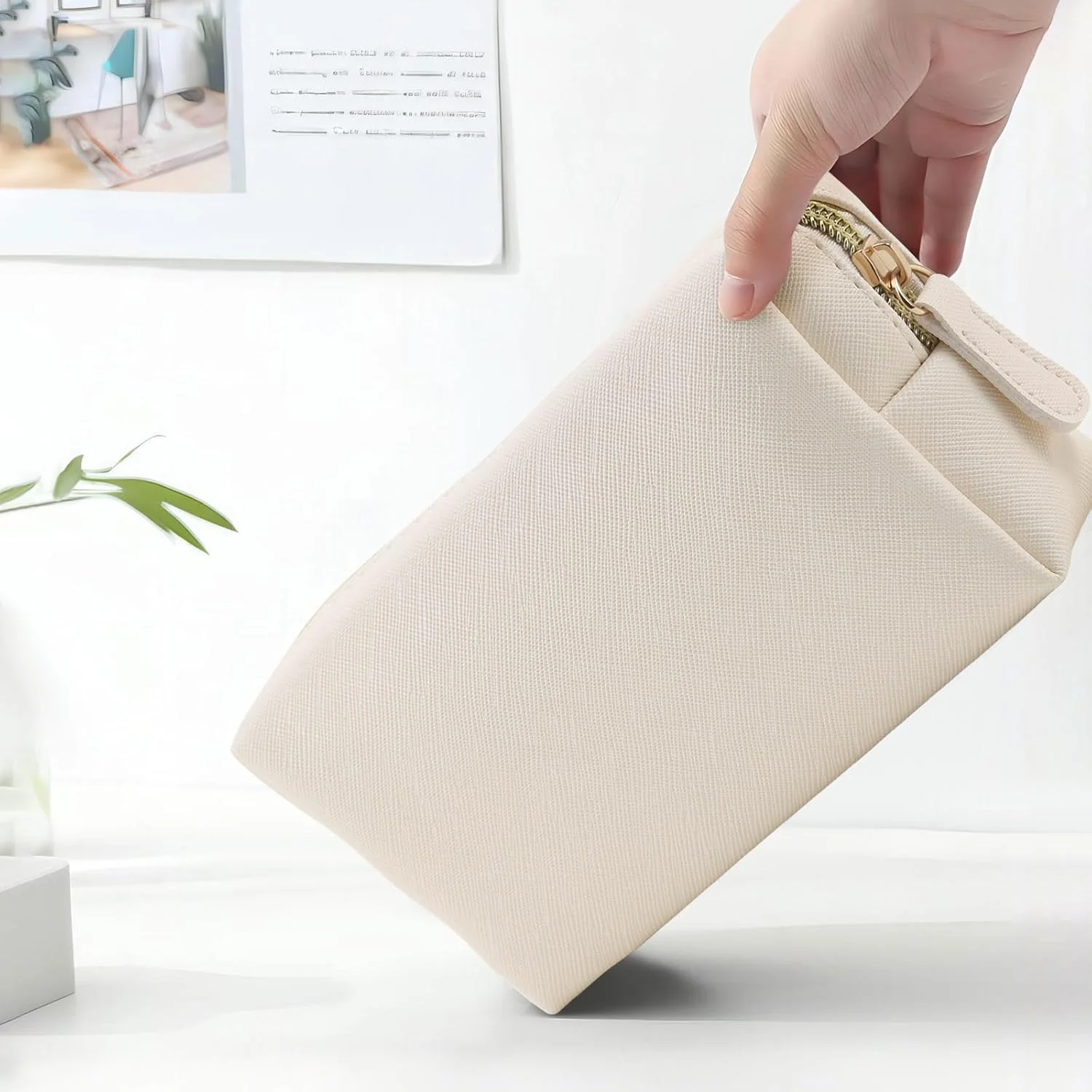 Make-up-Tasche aus Leder für die Geldbörse, tragbarer kleiner Kosmetik-Organizer für Frauen und Mädchen, Make-up-Tasche mit Reißverschluss