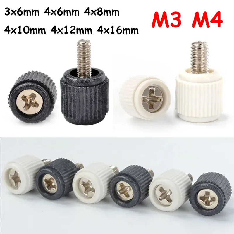 

1/10/100pcs M3 M4 White/Black Hand Screws Plastic Head Cross Groove Bolt Computer Thumb Screw 3x6 4x6 4x8 4x10 4x12 4x16mm