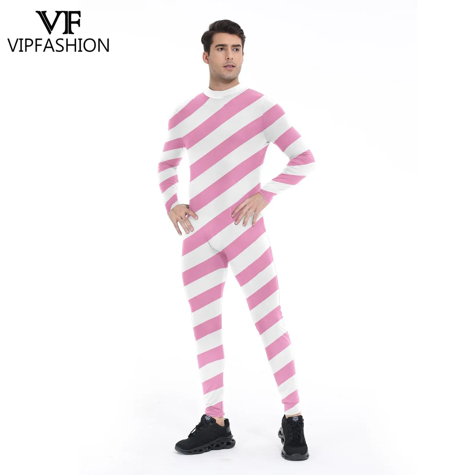 Pink White Candy Cane Jumpsuits Red Green Stripe Christmas Costume Carnvial Bodysuit Xmas Sexy Zentai Suit Holiday Party Outfit