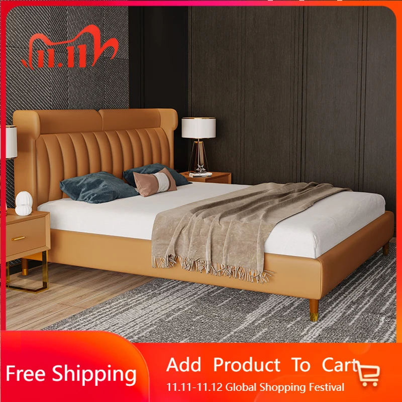 

Japanese Luxury Leather Bed Modern Simple Show Double Bed Italian Minimalist Bedroom Comfortable Italian Cama Hotel Furniture