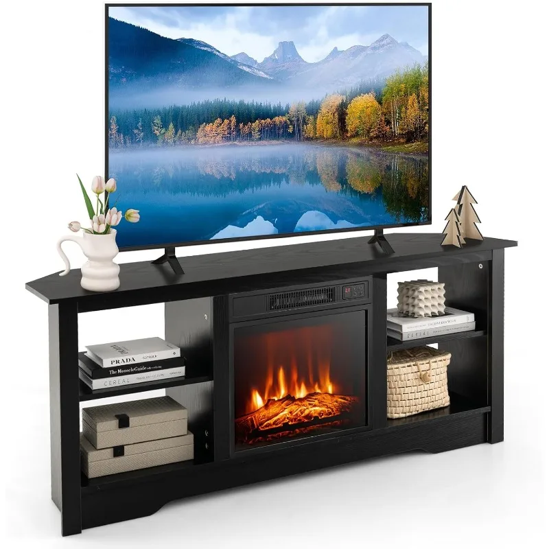 58” Fireplace TV Stand, Home Entertainment Center with 18” 1400W Electric Fireplace, with Remote & Adjustable Brightness