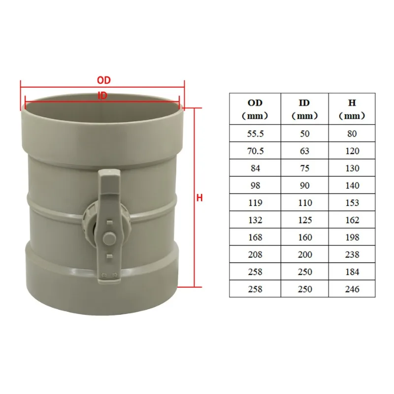 Válvula reguladora de volumen de aire, válvula de control manual de volumen de aire, válvula de ventilación de aire, válvula HVAC, ID 50-315 mm, válvula de compuerta de aire de PVC