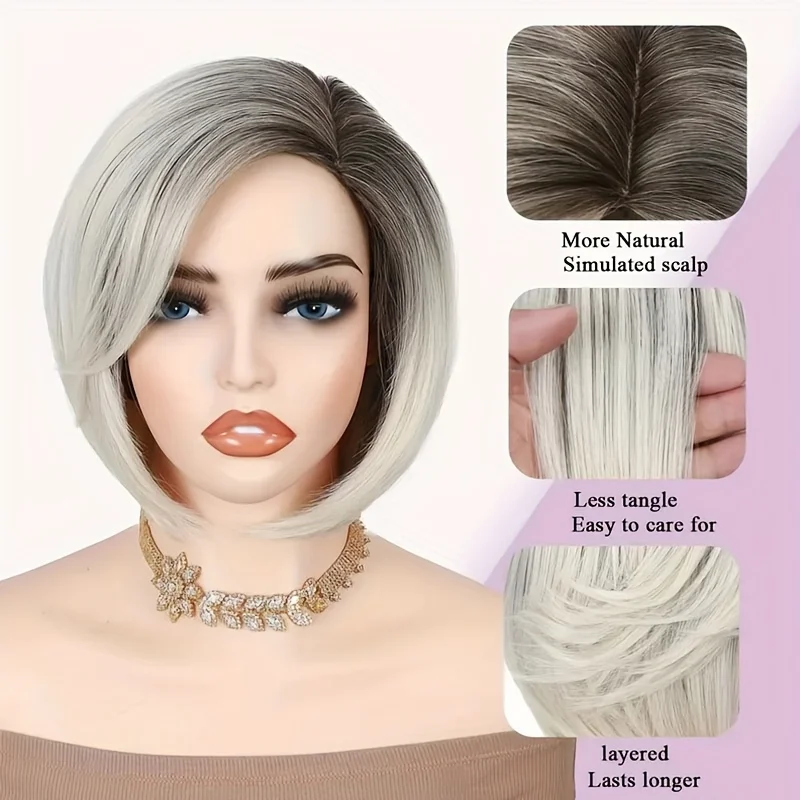 شعر مستعار صناعي قصير مفرود من بوب - مظهر طبيعي للارتداء اليومي للنساء والحفلات التنكرية